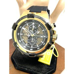 Invicta Men's Watch 28100 Aviator Quartz Gold Black Dial Chronograph Rubber Band